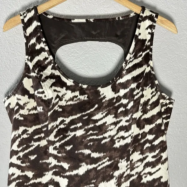 Michael Kors Brown & Cream Abstract‎ Print Bodycon Dress SZ 12 Old Money Chic - Image 3