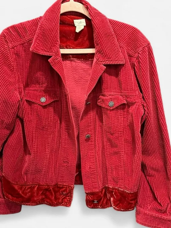 J.Jill Red Corduroy Trucker Jacket Velvet Trim Y2K Boho Small - Image 3