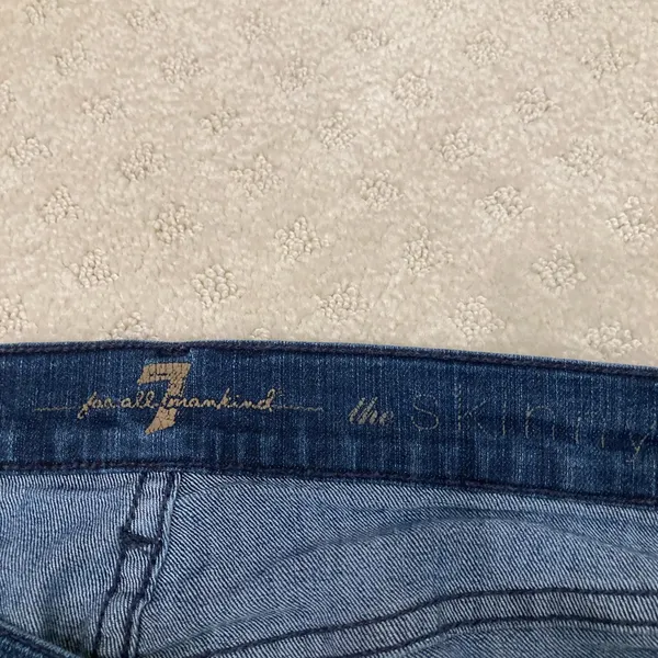 7 For All Mankind The Skinny Jeans Blue Mid Rise Stretch Denim Size 28 - Image 3