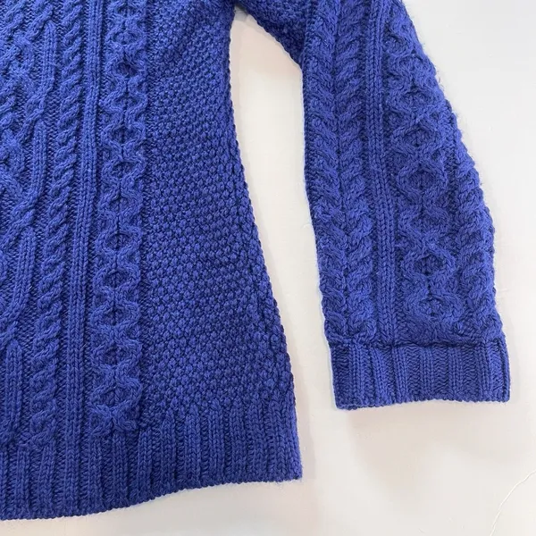 Aran Crafts Blue Merino Wool‎ Button Front Cardigan Sweater Size LARGE - Image 4