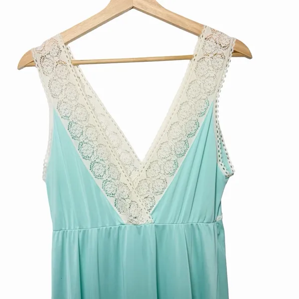 VTG Vanity Fair Nightgown 36 Aqua Blue Lace Maxi Dress 60s 70s USA Nylon - Image 5