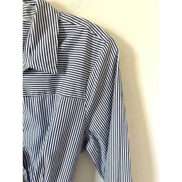 J. Crew Tie Waist Shirt Knee Length Dress Striped Navy Blue White Size 12 - Image 4