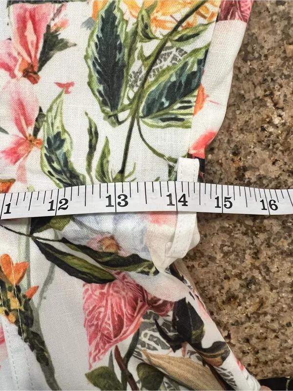 Commense Floral Linen Look Mini Dress with Belt Gold Buttons Size Small NWT - Image 12