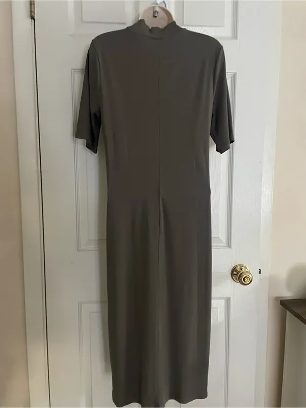 Athleta Classic Olive Short-Sleeve Ribbed Midi Dress Large - Image 2