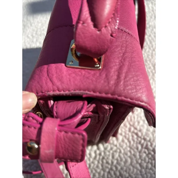 Vince Camuto Pink Pebbled Leather Crossbody Satchel Bag Gold Hardware Top Handle - Image 6