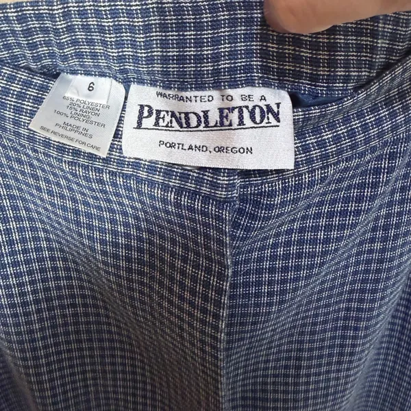 Pendleton Blue Gingham Linen Blend Button Front Maxi Skirt Womens 6‎ High Waist - Image 6