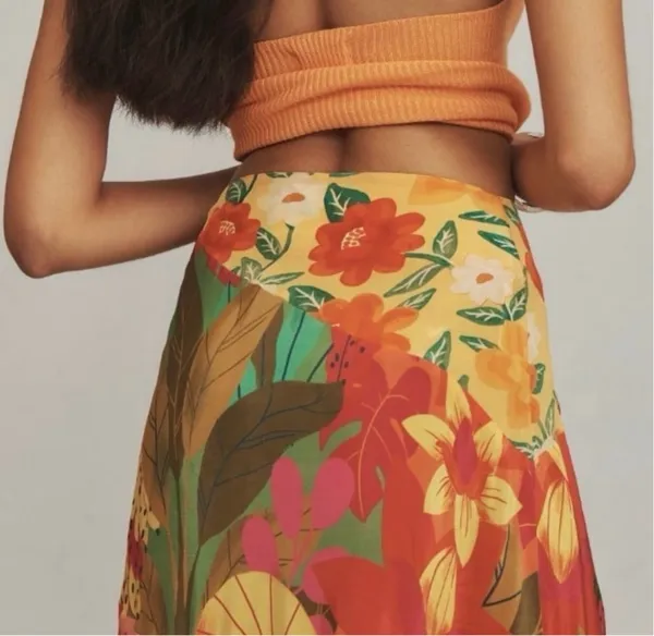 Farm Rio Satin Slip A-Line Floral Maxi Skirt, Size S - Image 5