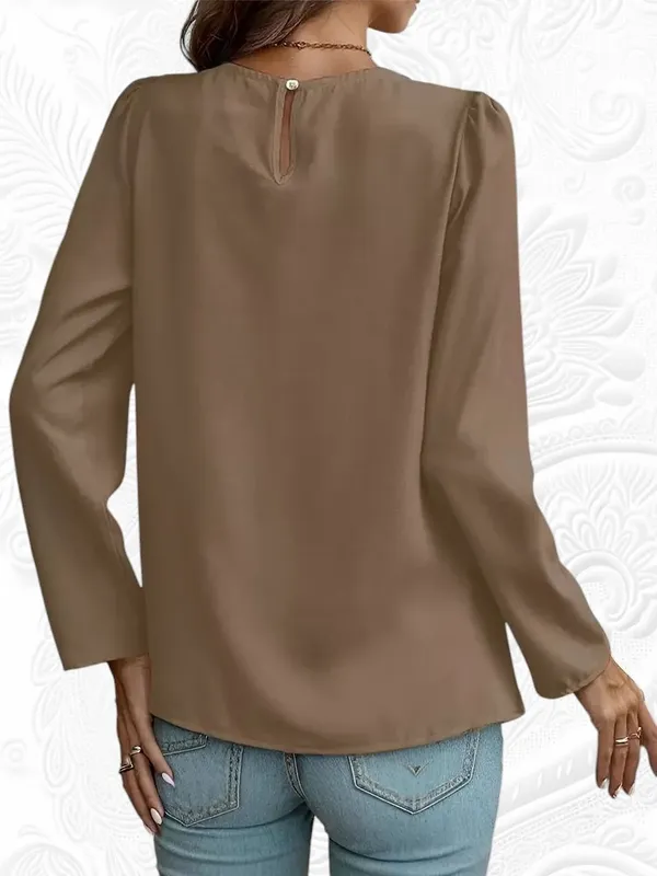 Women's Round Neck Puff Long Sleeve Blouse - Image 5