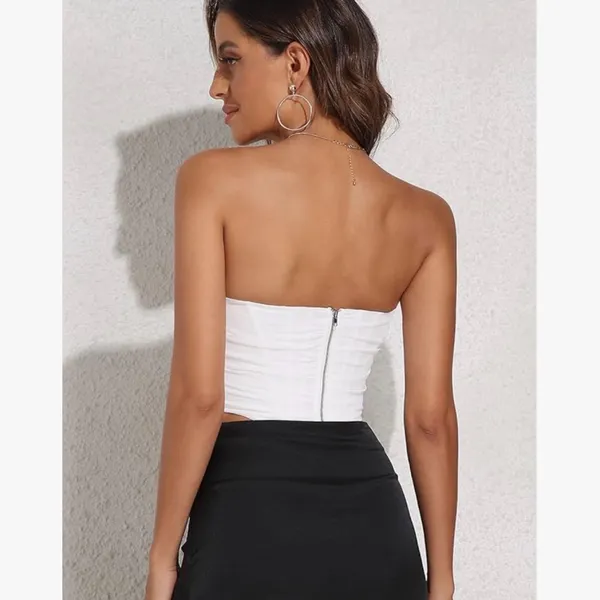 Strapless Boned Mesh Bustier Medium White - Image 2