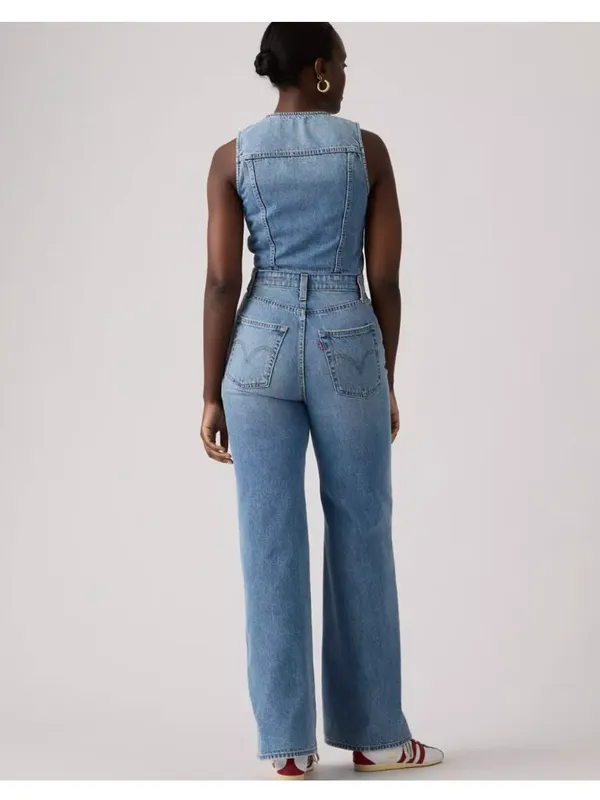 New Levi's Size 27 Denim Wide-Leg Jumpsuit Own It Jumpsuit Medium Wash - Image 5