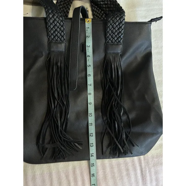 Lionel Handbag Fringe Braided Handles Zip Close Logo Large Compartment‎ - Image 8