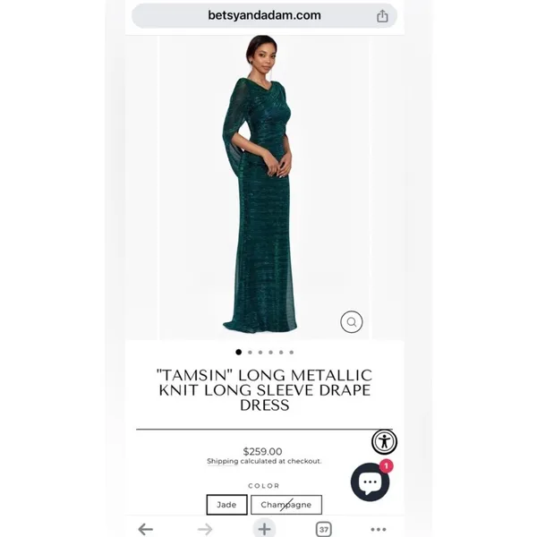 NEW Betsy & Adam Metallic Jade Green Drape Sleeve Sheath Gown Size 14 - Image 5