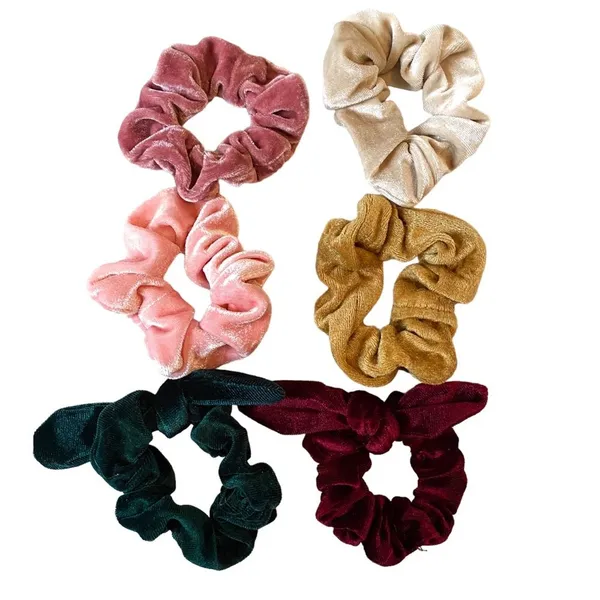 Lash Next Door Faux Velvet Scrunchie Set Pink Nude Green Essential Soft Hair Tie - Image 3