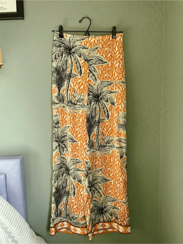 Rachel Zoe Palazzo Pants Size XS Palm Tree Tropical Vacation Resort Wide Leg - Image 2