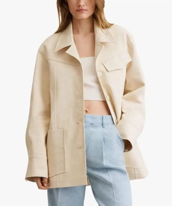 Mango NWT Oversized cotton jacket ECRU LARGE - Image 9