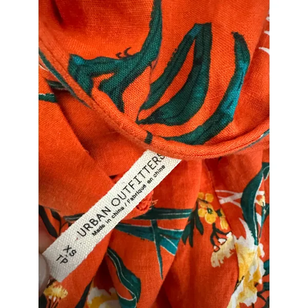 Urban Outfitters Carmen Orange One Shoulder Linen Knit Floral Midi Dress‎ XS - Image 8