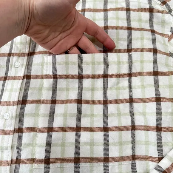 Everlane Oversized‎ Flannel Boxy Shirt Brown Green Plaid Button Down Top Small - Image 7