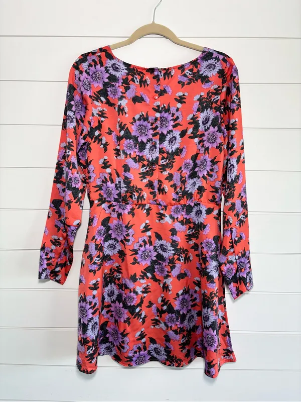 Free‎ People Coral Dress with Purple Floral Print - Image 4