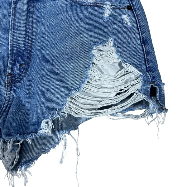 Abercrombie & Fitch Annie High Rise Distressed Denim Shorts Blue Edgy Size 28 6 - Image 3