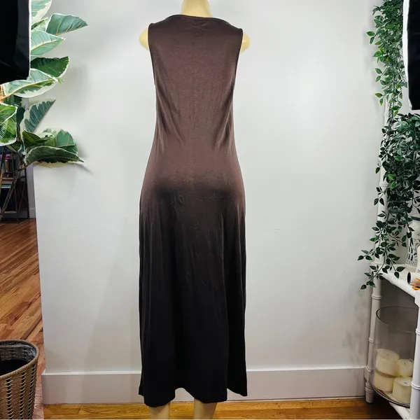 Ese O Ese Knit Maxi Fit Flare Dress Sz M Brown Sleeveless - Image 5