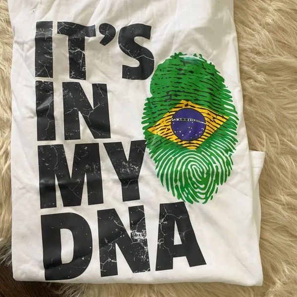 New unworn White Brazilian "It's in my DNA" Brazil Flag Graphic Print T-shirt M - Image 2