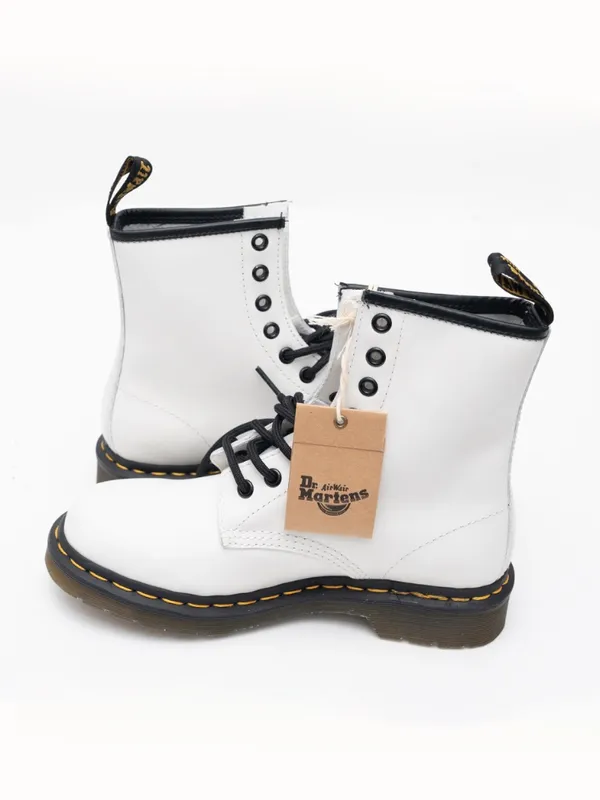 Dr Martens White Leather Combat‎ Boots Size 6 - Image 3