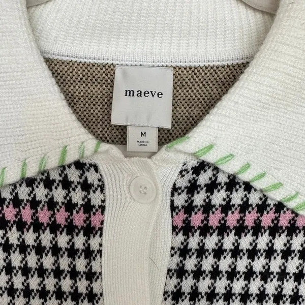 Maeve Colorful Houndstooth Button Front Knit Sweater Shift Mini Dress Medium NWT - Image 4