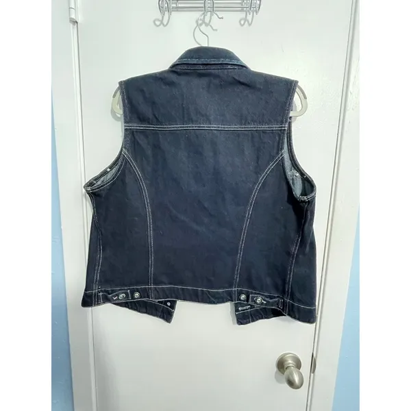 Y2K Faded Glory Denim Vest Large Rhinestones Western Rockabilly Rodeo 90s - Image 4