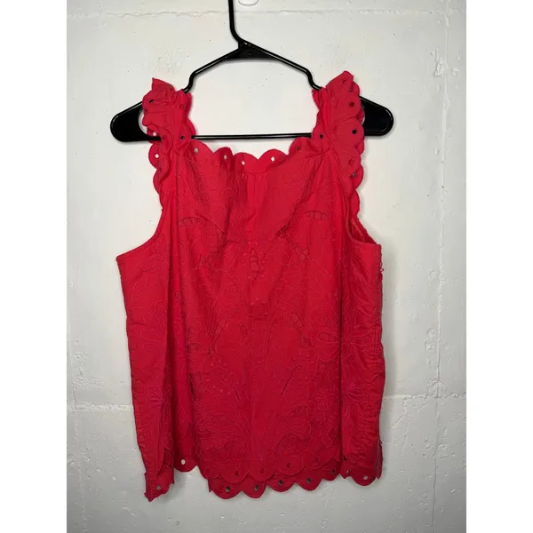 NEW Maeve for Anthropologie Red Coral Eyelet Tank Top Size Medium - Image 5