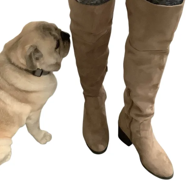 BAMBOO Over the Knee or Below the Knee Taupe Tan Faux Suede Boots. - Image 3