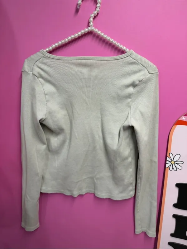Brandy Melville Light Sage Tie-Front Long Sleeve Top - Women - Image 2