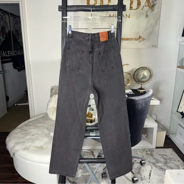 Princess Polly Holly Asymmetric High Rise Straight Leg Black Denim Jeans New - Image 11