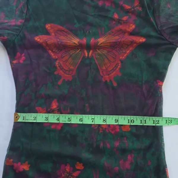 Shein Sheer Lined Butterfly Print Bodycon‎ Dress Short Sleeve Small - Image 9