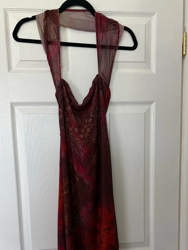 CIDER Red Paisley Mesh Halter Maxi Dress XS Y2K - Image 2