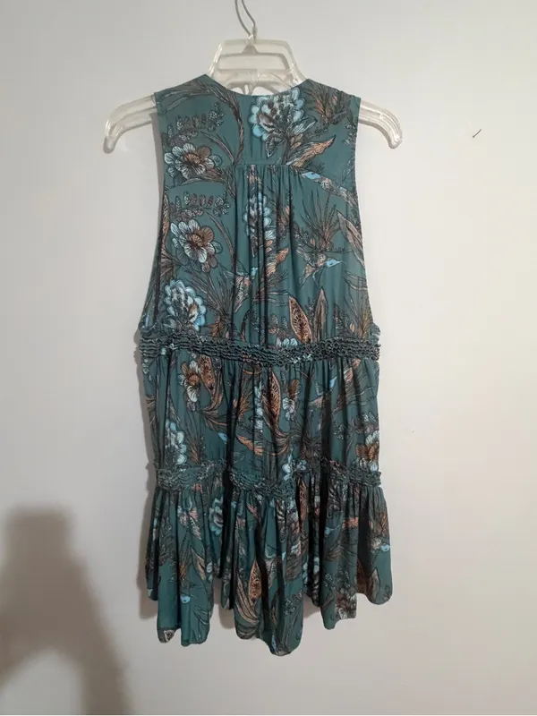 Free People Teal Floral Tiered Tunic- Small - Image 7