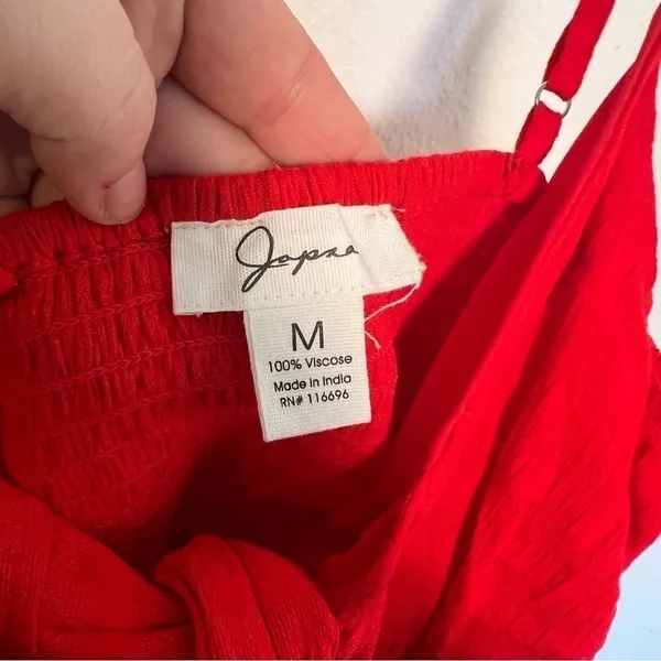 Japna Women's Size Medium Tank Top Red Faux Button Tie Front‎ Smocked 31027S - Image 9