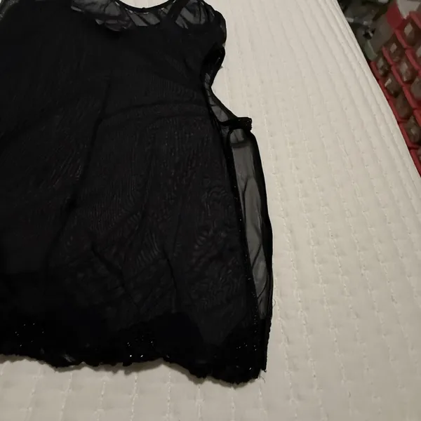 Victoria's Secret Bead Sequin Black Mesh Slip Side Cutout Sheer Lingerie Medium - Image 11