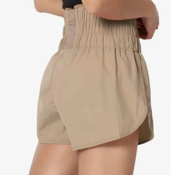 Free People Smocked High Waist Windbreaker Running Shorts Medium Light Mocha - Image 3