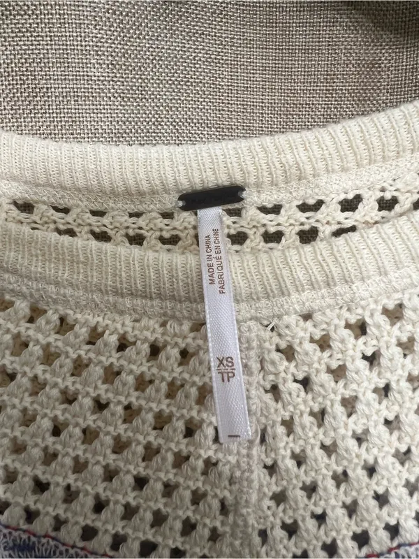 Free People Geo Party pulloverCream Fair Isle Sweatshirt with Red & Blue Stripes - Image 3