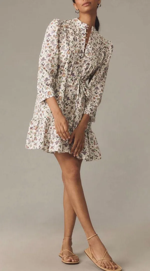 English Factory Floral Pintuck Smocked Mini Dress, Size M - Image 4