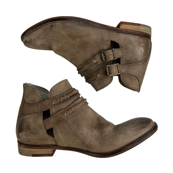 Free People 37 US 7 Braeburn Ankle Boots Booties Distressed Tan Leather Boho - Image 2