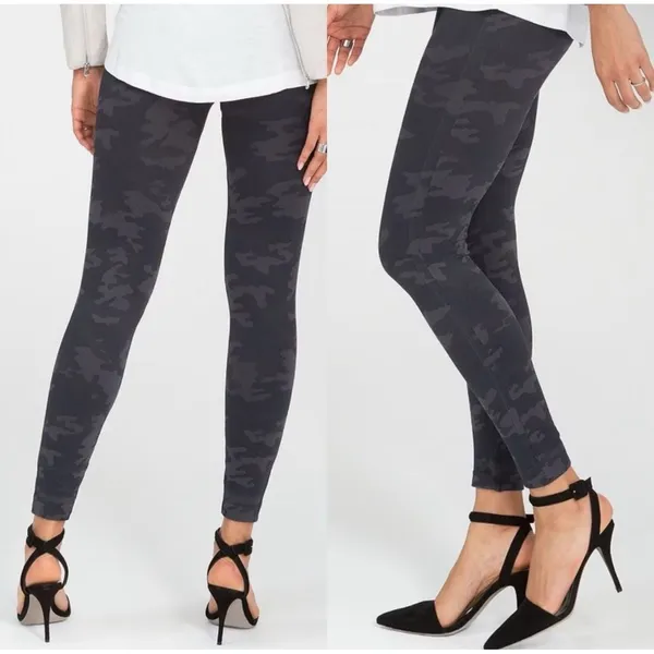SPANX Look At Me Now Seamless Camo Leggings Black Gray Large‎ Streetwear - Image 2