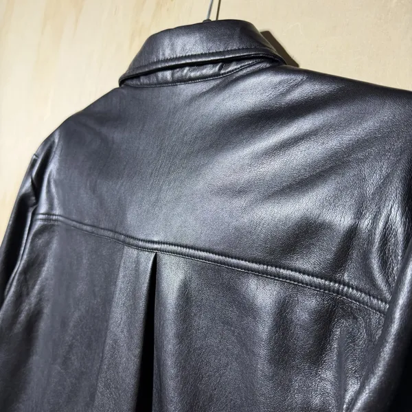 Good American Faux Leather Shirt Jacket Black Snap Button Women Sz 2‎ - Image 9