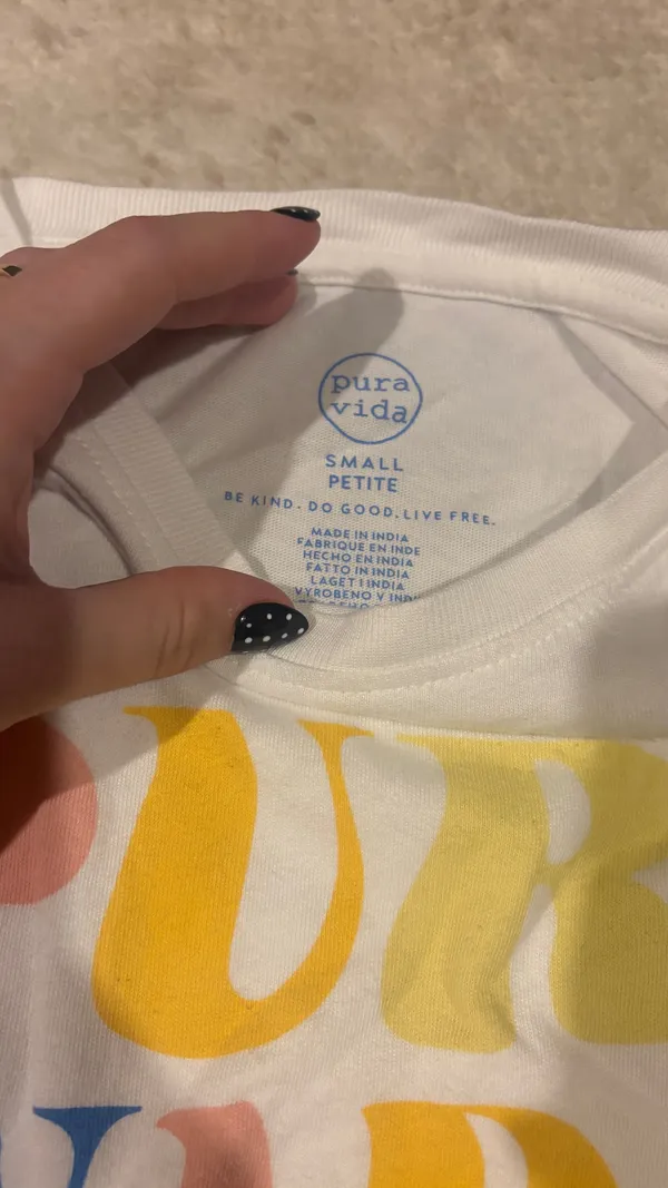 Pura Vida white long sleeve shirt with rainbow-colored 'PURA VIDA' text - Image 3