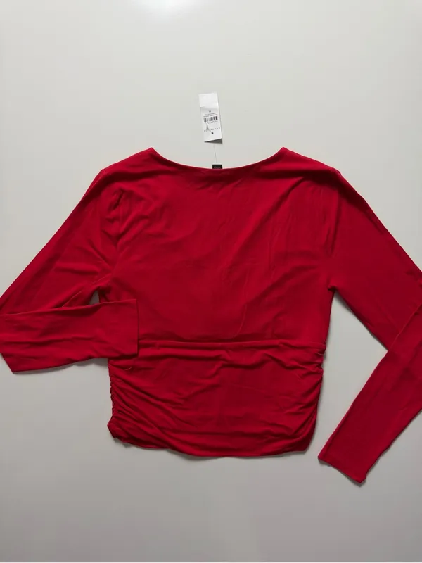 NWT Ann Taylor V-Neck Long Sleeve Pullover Blouse, Red, Size M - Image 3