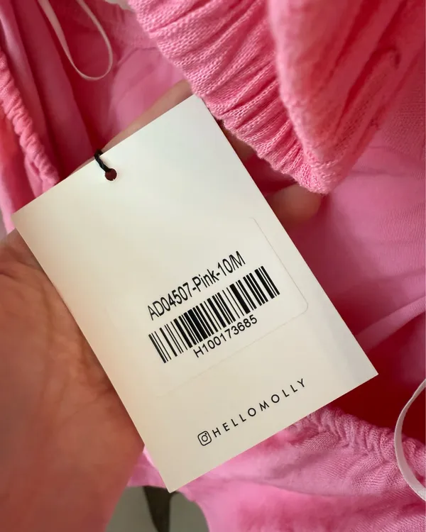 Hello Molly Draped Cowl Neck Strappy Pink Mini Dress | Textured Linen Look | Size M - Image 5