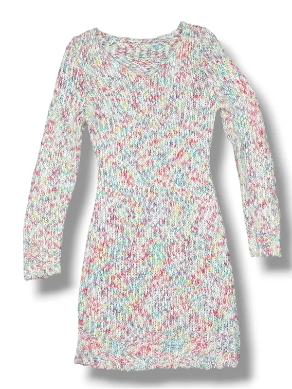 Confetti V Neck Bodycon Sheath Sweater Mini Dress White Multicolor Size Large - Image 11