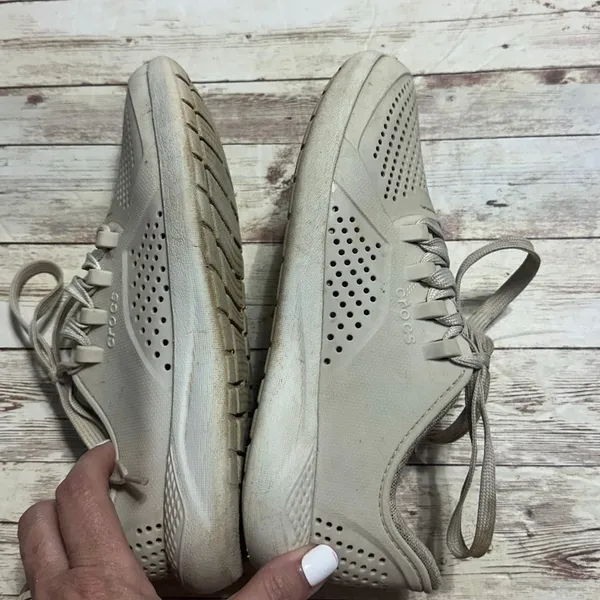 Crocs LiteRide Sneakers Women's Size 7 Rubber Cream Waterproof Tennis Shoes - Image 6