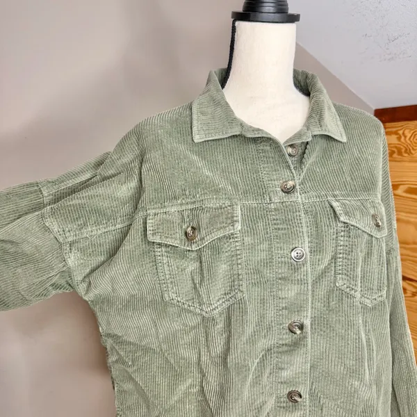 American Eagle Outfitters Corduroy Shirt Jacket Shacket Olive Green Medium M - Image 3