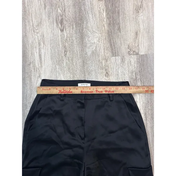 Aritzia Babaton Black Satin Cargo‎ Pants High Rise Adjustable Buckle Hem Size 4 - Image 8